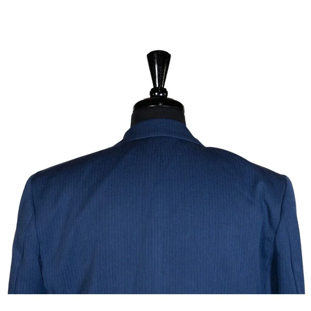 Mens Blazer Blue Striped 100% Cotton Casual Formal Jacket Wedding Sport Coat 42R - Picture 6 of 7